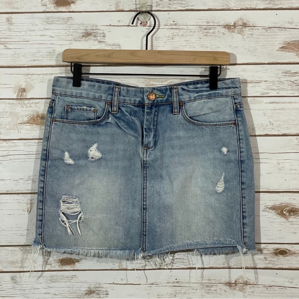 Blank NYC Raw Hem Distressed Denim Mini Skirt - Blue - 27